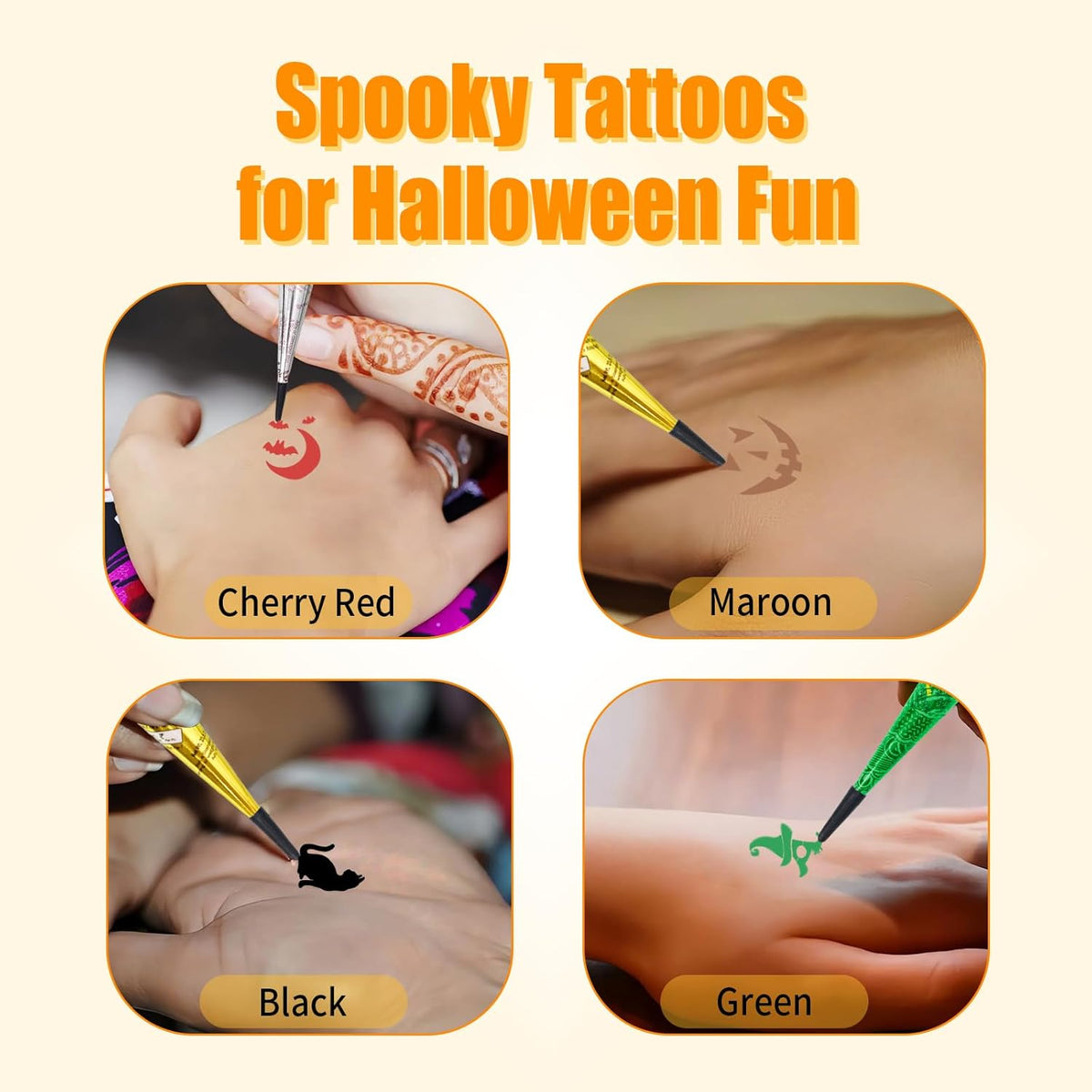Halloween Temporary Tattoos Stencils Kit,Temporary Tattoos Kit - 4 Pcs 4 Color(Maroon,Black,Cherry