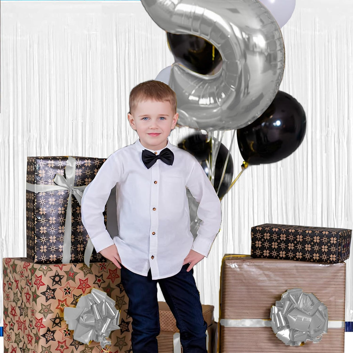 White Foil Fringe Curtain 3.3×8.3FT 2 Packs, Metallic Tinsel Curtains Party Streamers for Birthday
