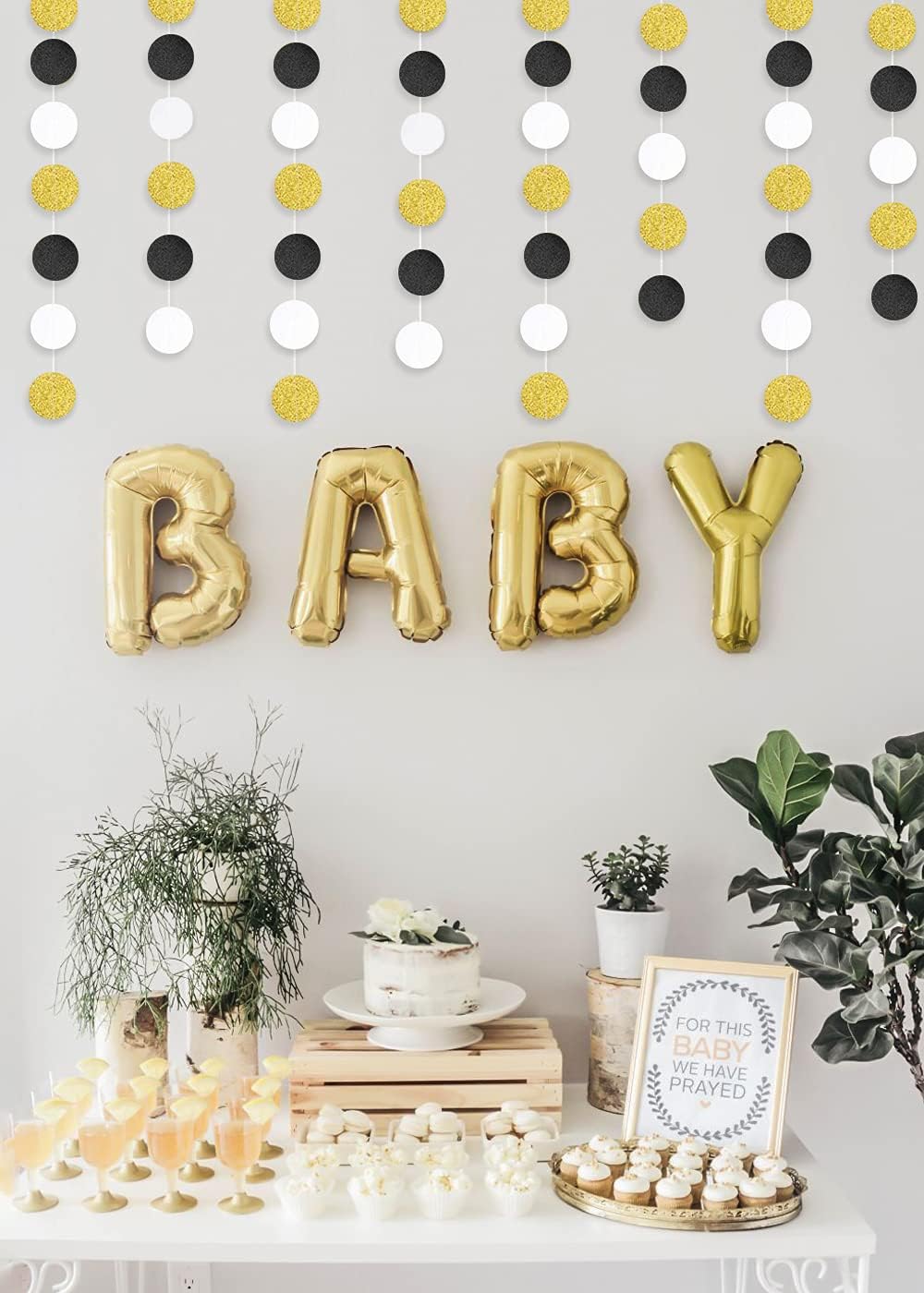 MerryNine Paper Garland 5 Pack, 65 Ft Glitter Paper Garland Circle Dots Hanging Decor, Banner for