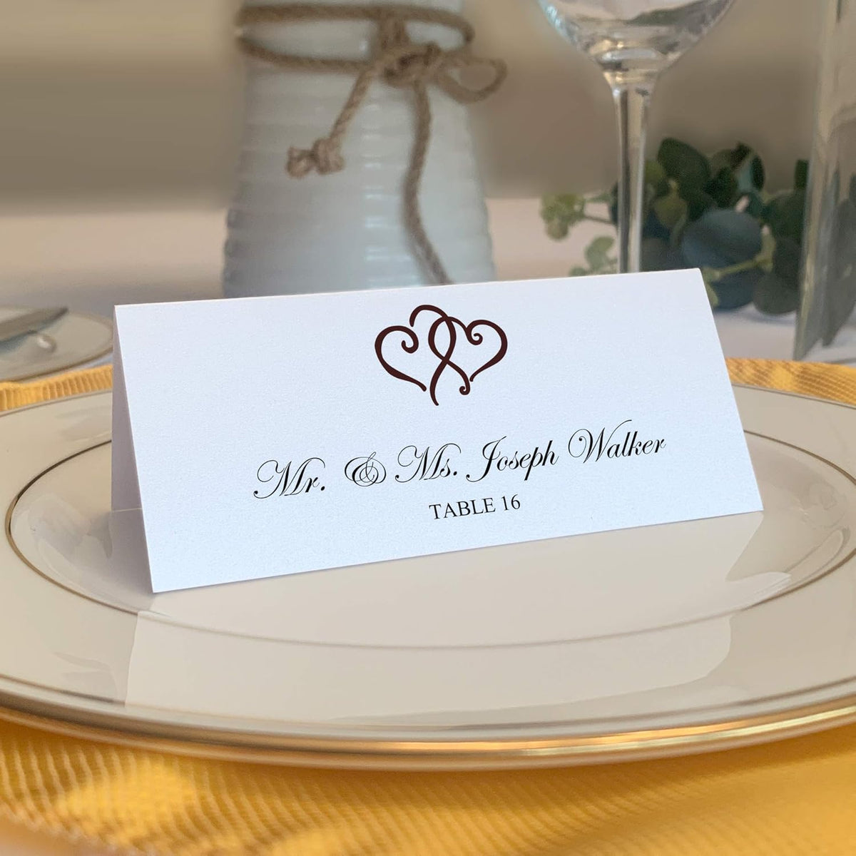 Linked Hearts Place Cards, Chocolate (Choose Color), Set of 60, Pre-cut and Scored - Wedding