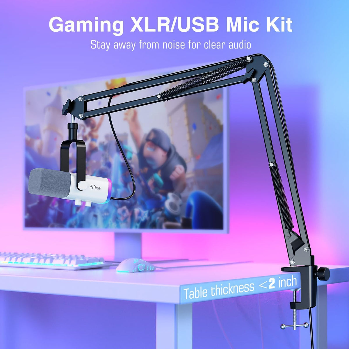 FIFINE Gaming XLR/USB Microphone Kit, Streaming Dynamic Mic Set for PC, Computer Mic for Vocal