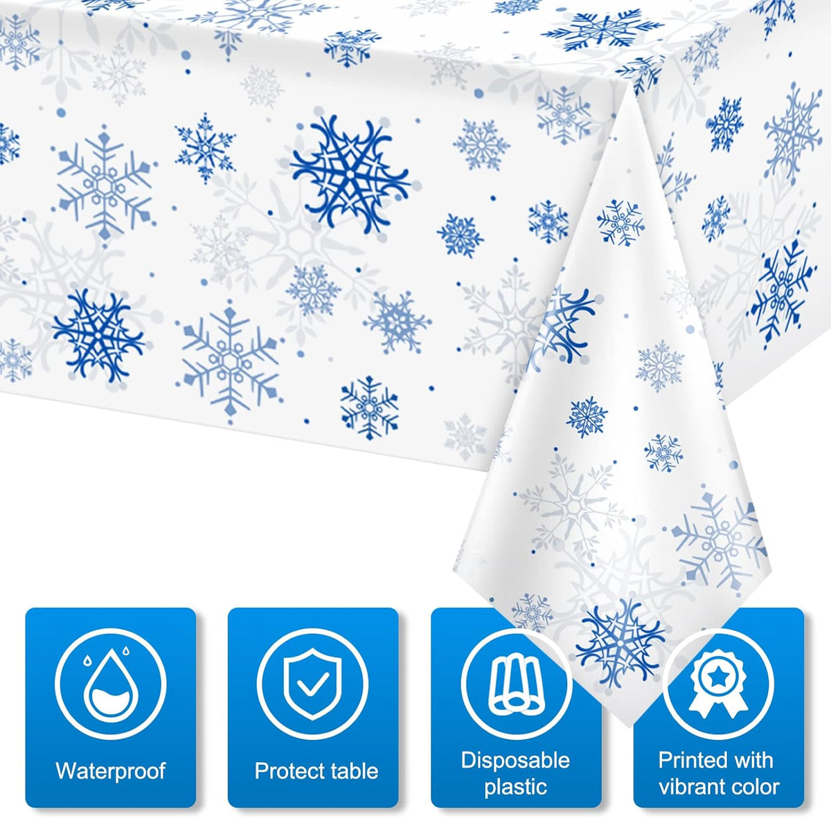 1 Pieces Snowflake Christmas Party Tablecloth Decorations,Plastic White Snowflake White Blue Xmas