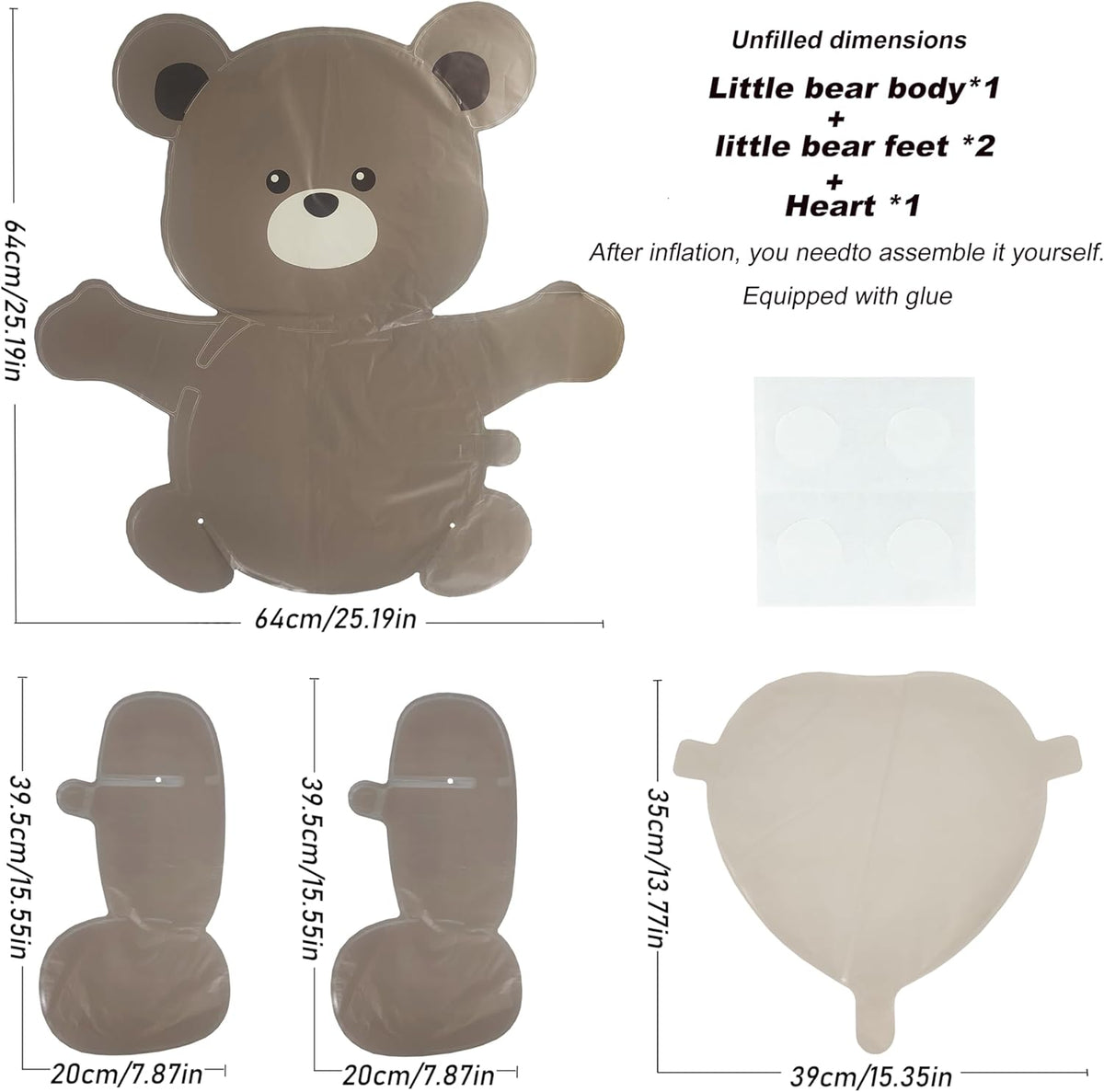 Matte 4D Big Brown Bear Balloons Cartoon Teddy Bear Party Supplies, Matte Bear Helium Mylar Foil