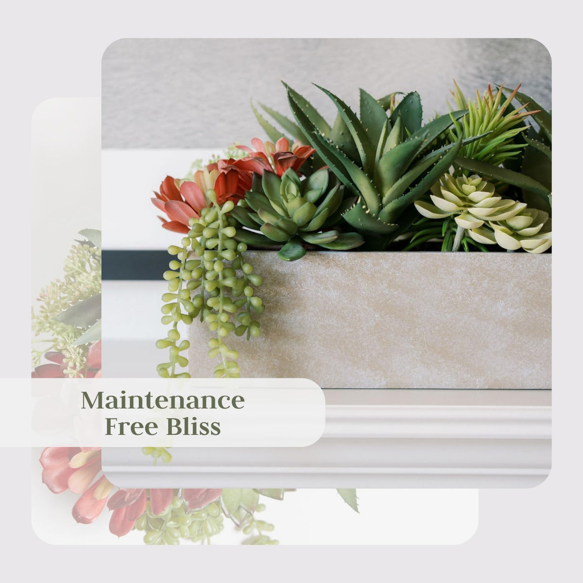 Oblong Faux Succulent Arrangement, 27" Premium Artificial Indoor Plant Enhances Interior Design