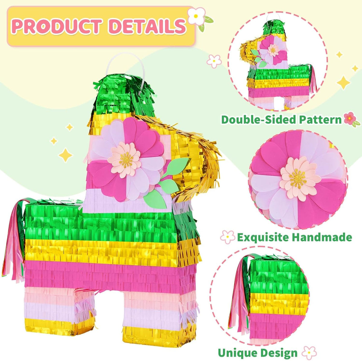WERNNSAI Hawaiian Donkey Piñata - Rainbow Donkey Pinata for Summer Party Supply Cinco De Mayo Luau