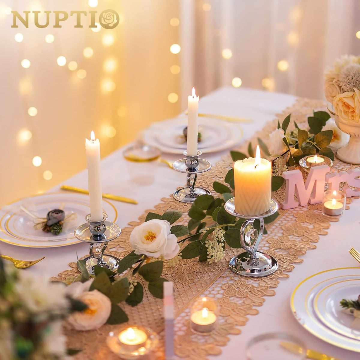 Nuptio Unity Candle Holder Silver Candlestick Holder for Pillar Taper Candles Metal Pillar Candle