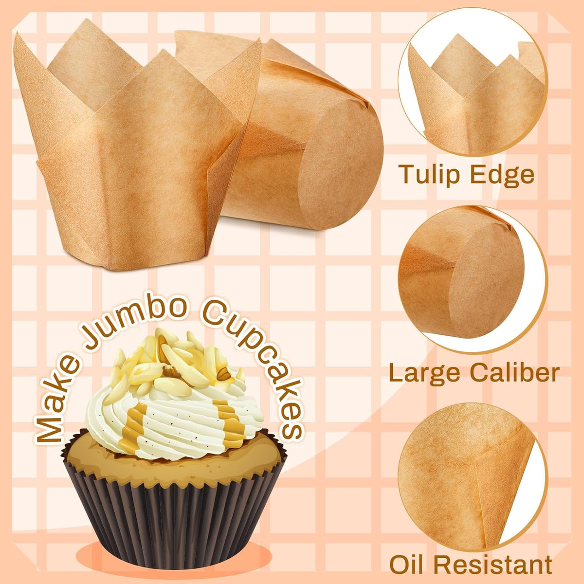 600 Pcs Jumbo Muffin Liners for Baking 2-1/4" x 4" Large Tulip Cupcake Liners Greaseproof Cupcake