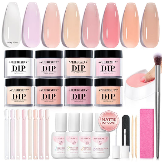 AZUREBEAUTY Dip Powder Nail Kit, Jelly Translucent Milky White Sheer Pink Nude Neutral Clear 8