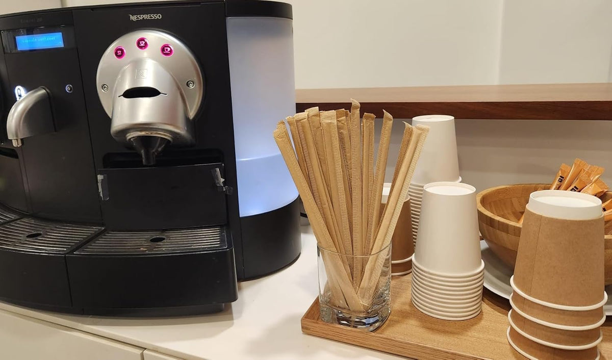 Gmark Disposable Wooden Stirrer Individually Wrapped in Biodegradable Kraft Paper, Wood Coffee Stir