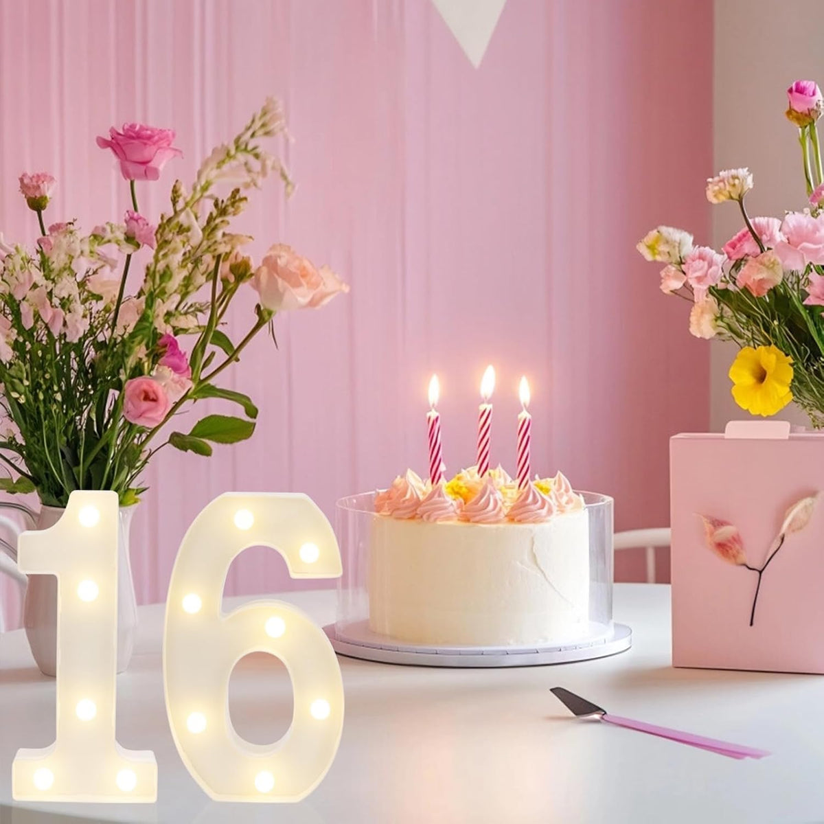 LED Marquee Letter Lights, Decorative Light Up Numbers for 16th Birthday Party, Battery Operated