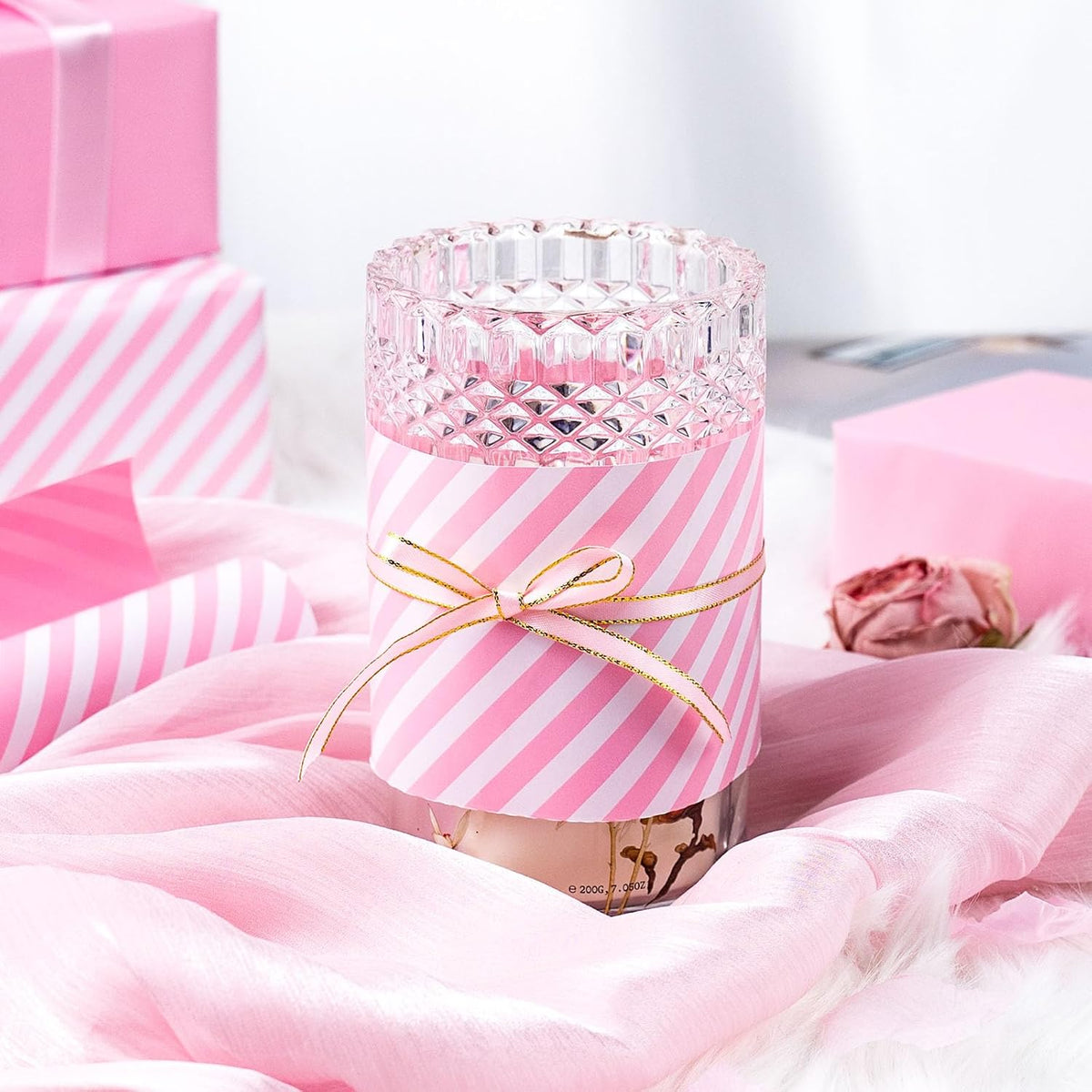 Burymento Pink and White Stripes Wrapping Paper, Reversible Pink Gift Wrap for Birthday