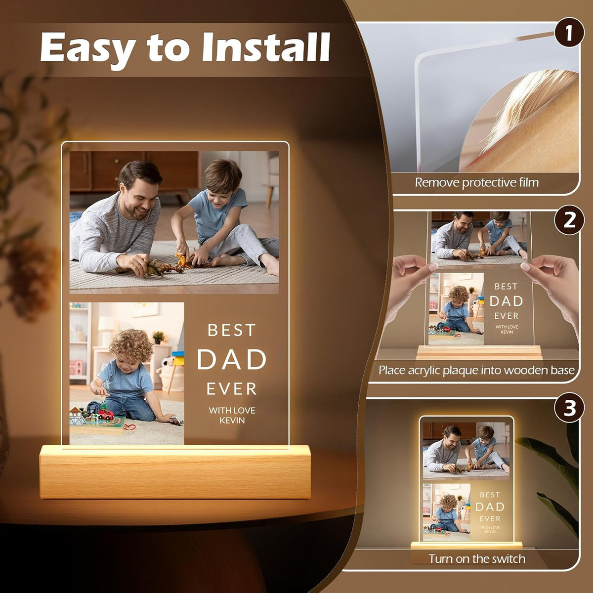 Custom Picture Frames with Photo, Personalized Photo Frame with Night Light, Customized Picture