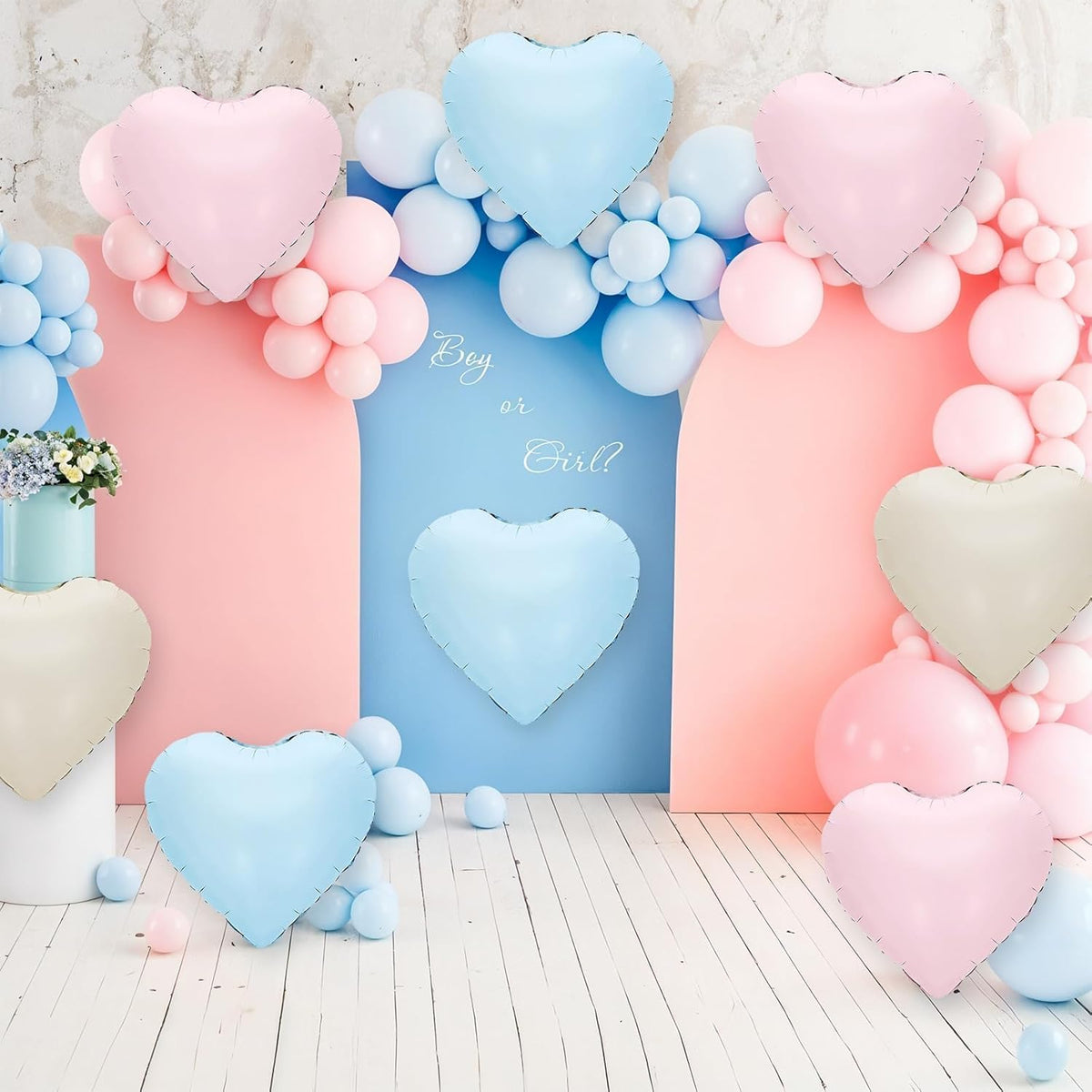 Pink Blue Heart Balloons,12Pcs 18Inch Cream White Baby Pink Blue Heart Shaped Foil Helium Balloons