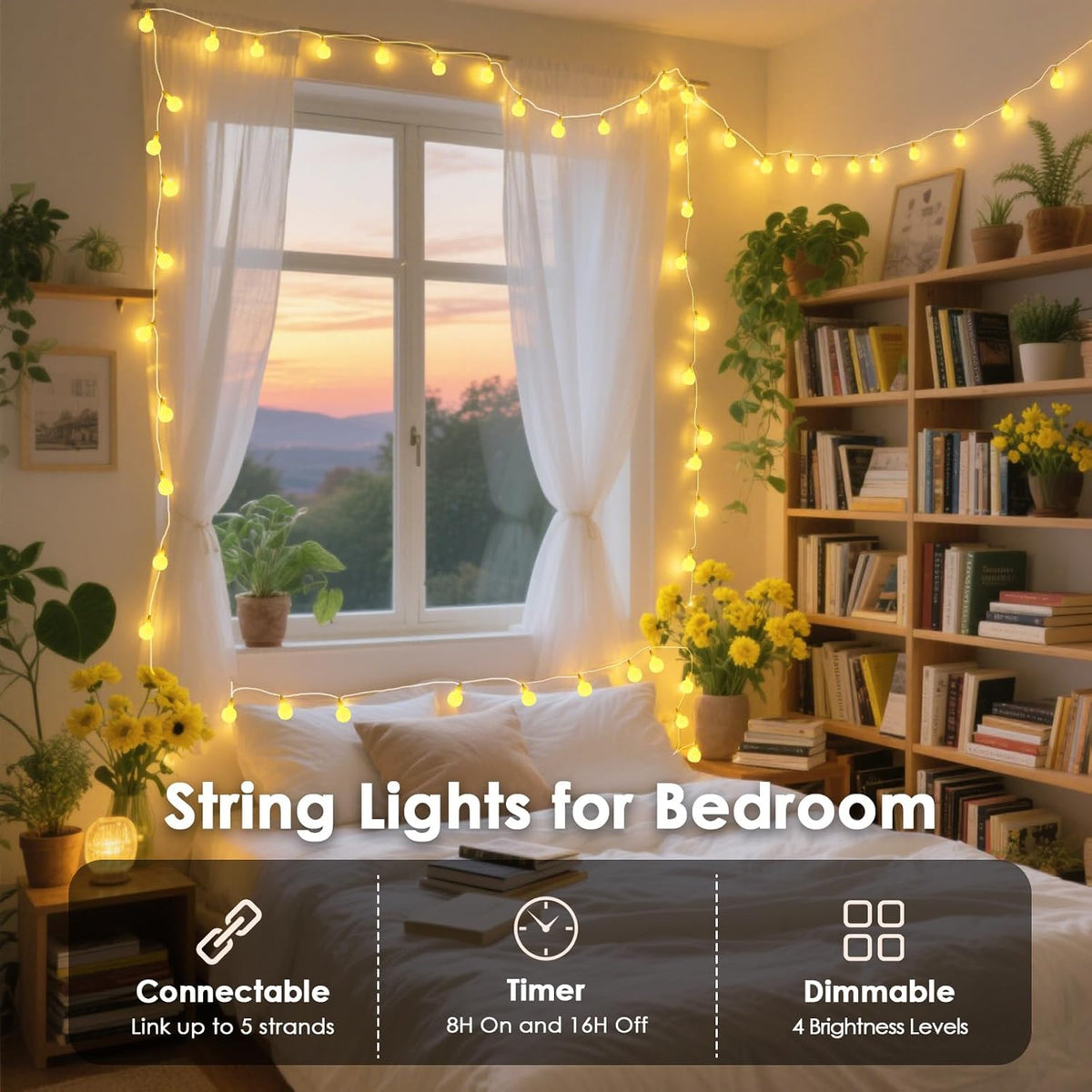 300LED Connectable String Lights Indoor Outdoor for Bedroom, 108ft Fairy Lights with Remote &