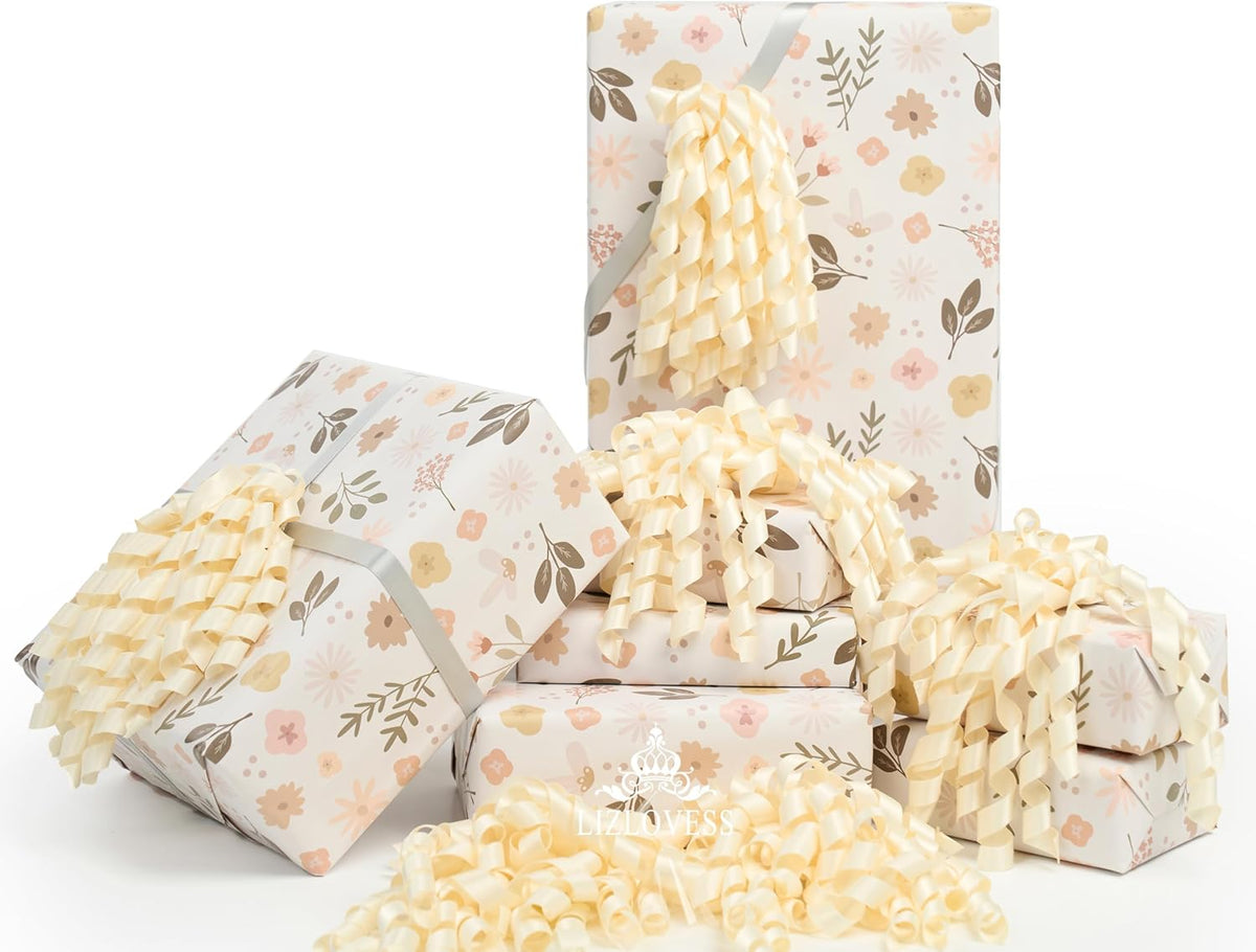 6 Inch Ivory Curly Bows for Gift Wrapping Set of 6, Self Adhesive Bows Ivory Gift Bows for