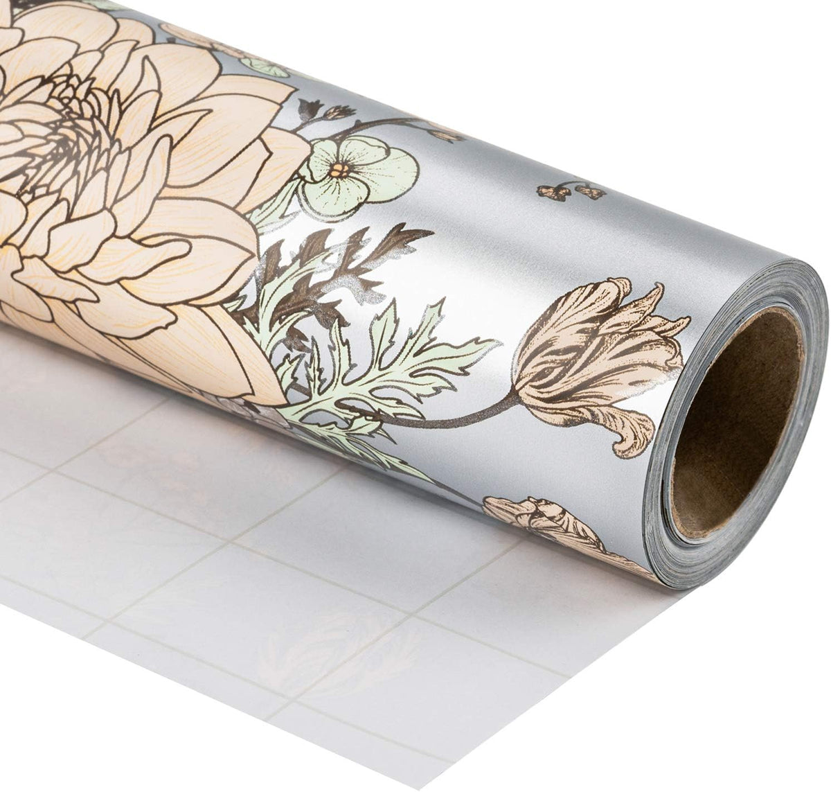 WRAPAHOLIC 30 Inch Jumbo Floral Wrapping Paper - 30 Inch X 33 Feet - Pearlized Silver Vintage