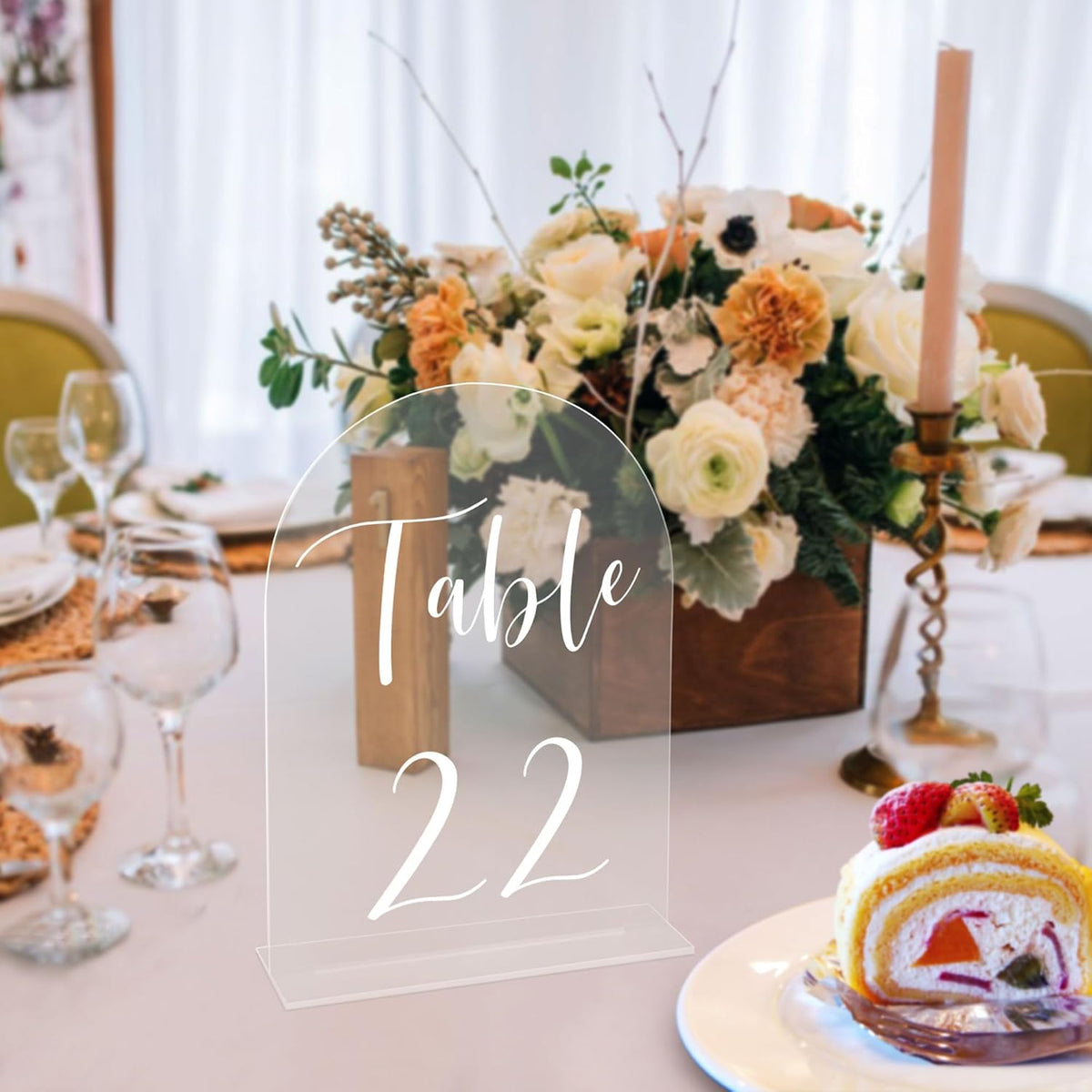 JOYIT Arch Wedding Table Numbers 1-50 with Stands – 5" X 7" Acrylic Table Signs with Clear