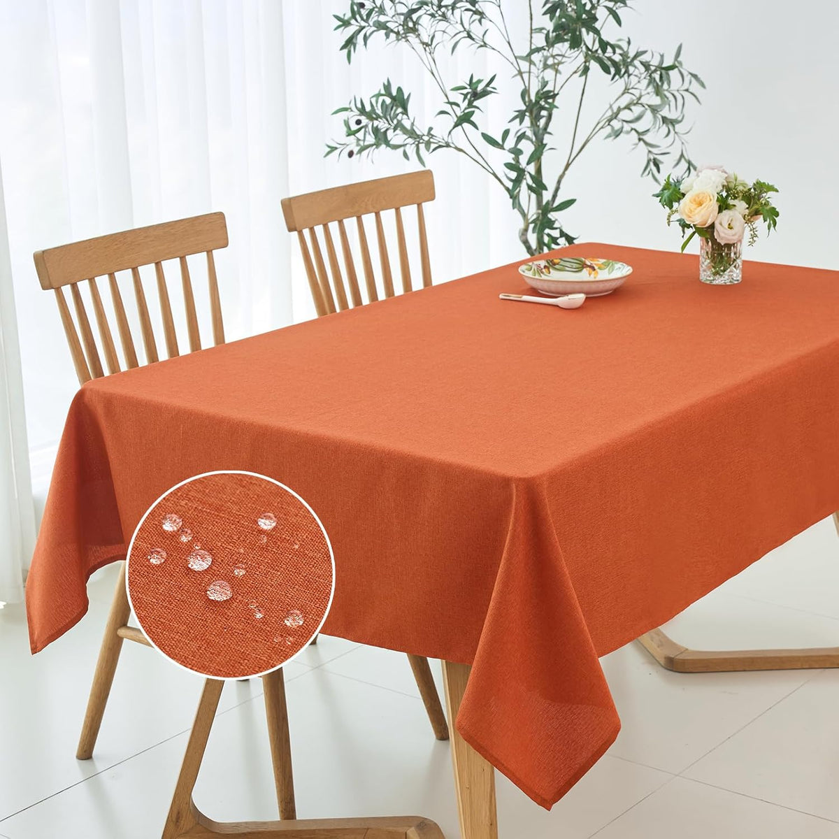 maxmill Fall Tablecloth Linen Texture Stain Resistant Waterproof Wrinkle Free Spillproof Washable