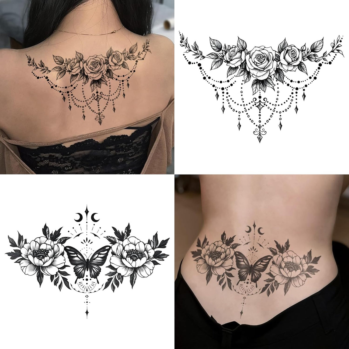 Yazhiji 13 Sheet Large Chest Underboob Temporary Tattoos for Adult, 8 Sheets Sexy Rose Flower Belly