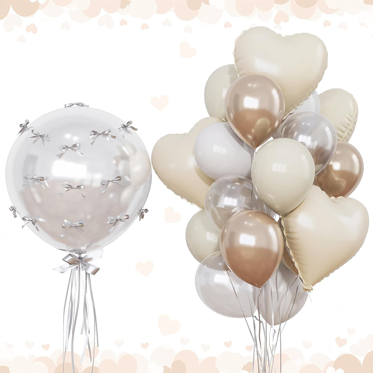 Cream White and Gold Balloons Beige Heart Balloon as Engagement Party Decorations, Metallic
