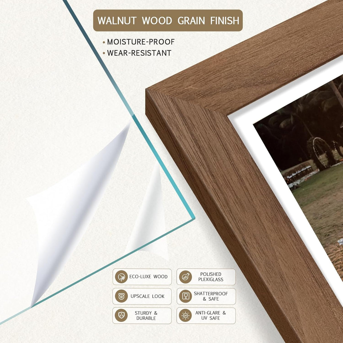 16x24 Frame - 4 Pack, Walnut Brown Wood Grain, Display 16x24 or 24x16 Photos, Posters and Puzzles