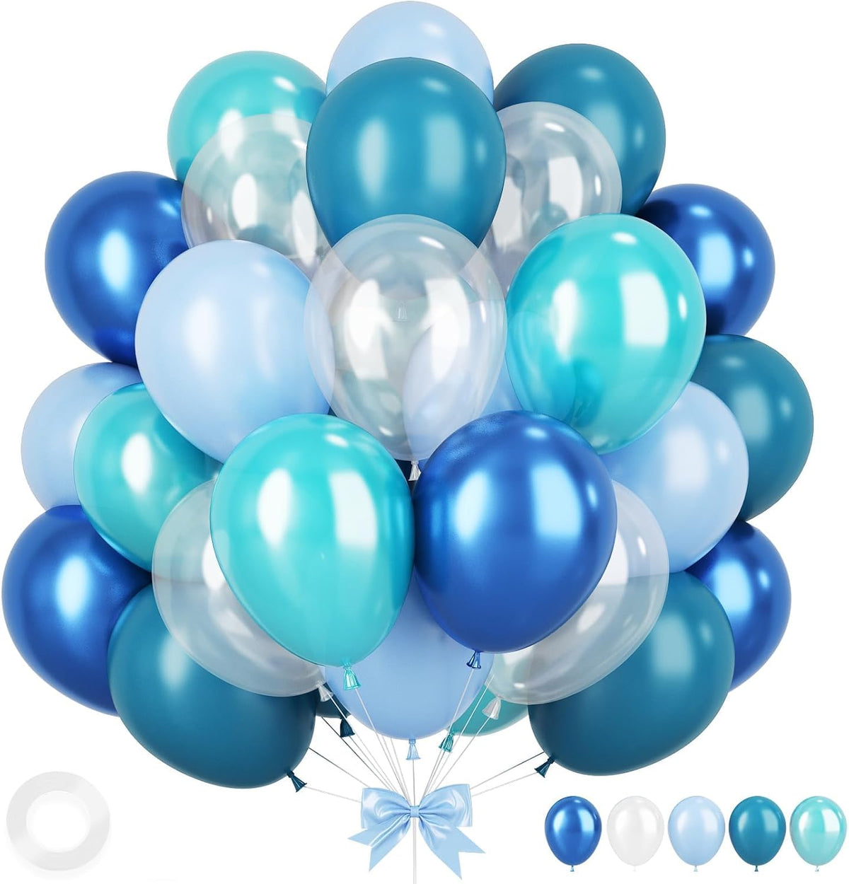 Ocean Themed Party Balloons, 12 Inches Turquoise Teal Blue Clear Metallic Balloons for Ocean Shark