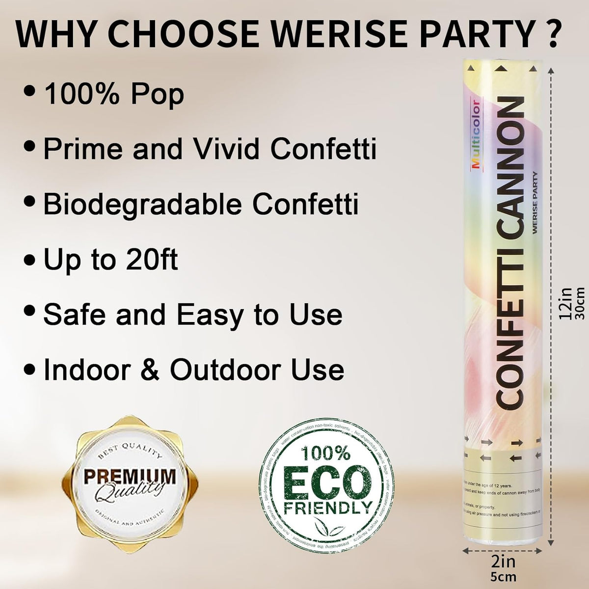 Biodegradable Confetti Poppers Cannon, 6 Pack WERISE Party Multicolor Party Poppers Confetti