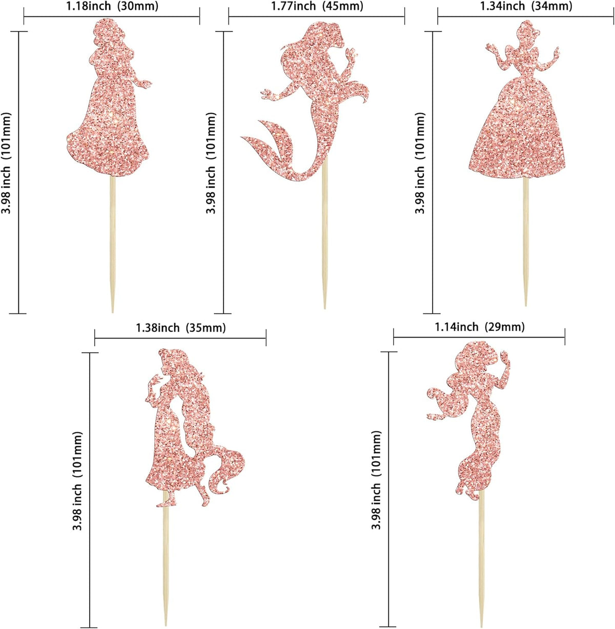 Gyufise 36Pcs Princess Cupcake Toppers Glitter Mermaid Girl Castle High Heel Crown Cupcake Picks