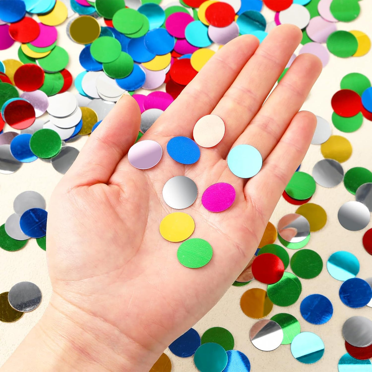 MARFOREVER Multicolor Foil Confetti, Glitter Round Confetti Rainbow Circle Dots Birthday Table