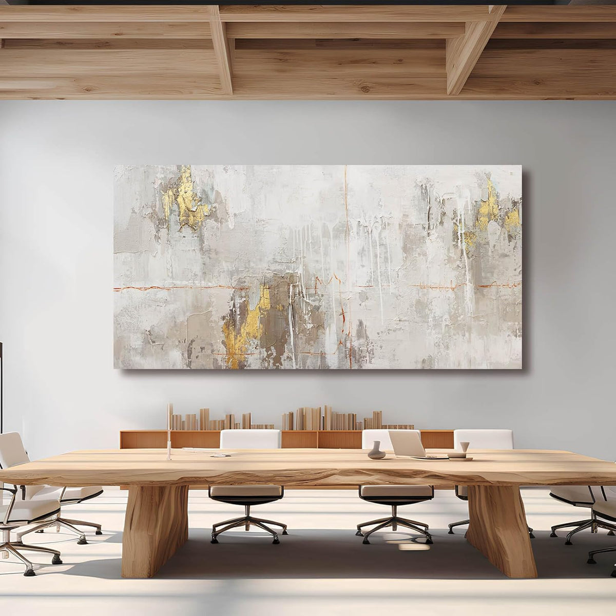 VAYIMDH Minimalist Wall Decor White with Gold Canvas Wall Art Grunge Posters Modern Abstract