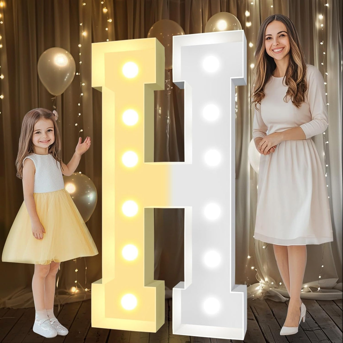 Pooqla 4 FT Marquee Light Up Letters, Cool White and Warm White Marquee Letter 4 Feet Tall, Giant