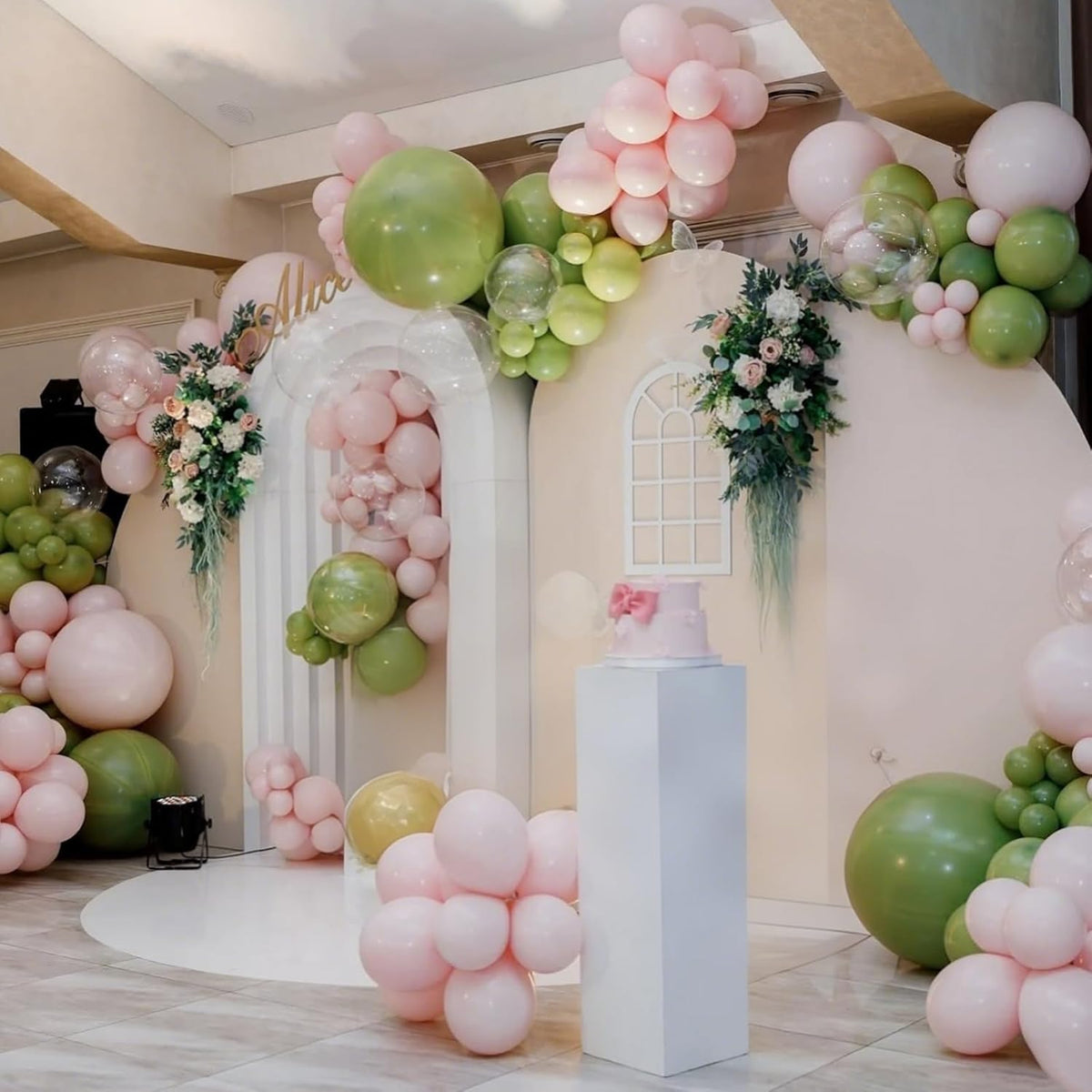 Dusty Pink Green White Balloons for Fairy Birthday Party Decorations 60PCS 12INCH Light Pink Sage