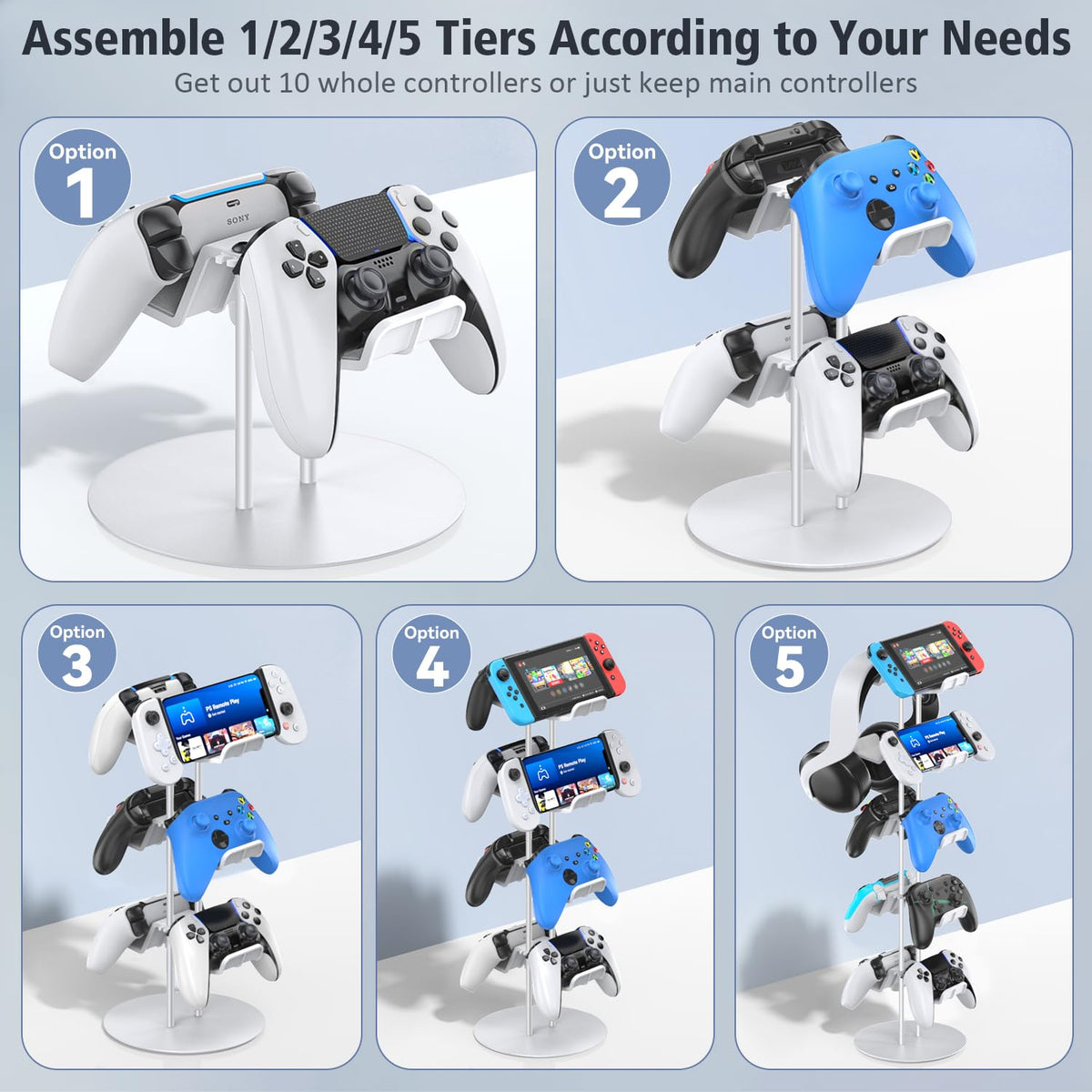 Kytok Gamer Gifts, Headset Stand 5 Tiers with Cable Organizer, Controller Stand Compatible with