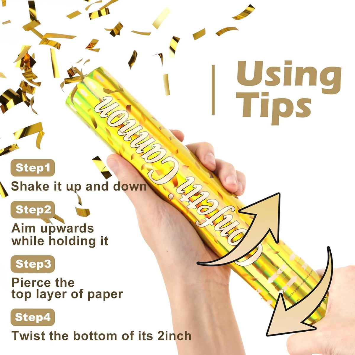 Tamodan 5 Packs Confetti Poppers,12 inch Confetti Cannon,Gold Party Poppers Confetti Shooters for
