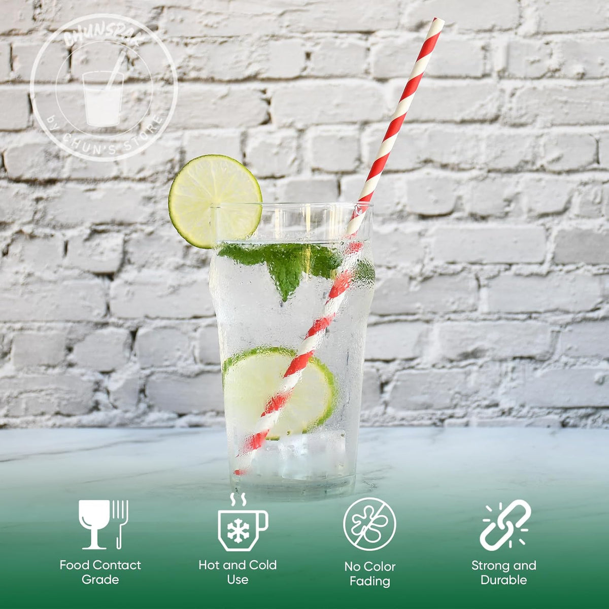 Extra Long Paper Straws 10 Inch - Biodegradable Disposable Long Drinking Straws - Red/White