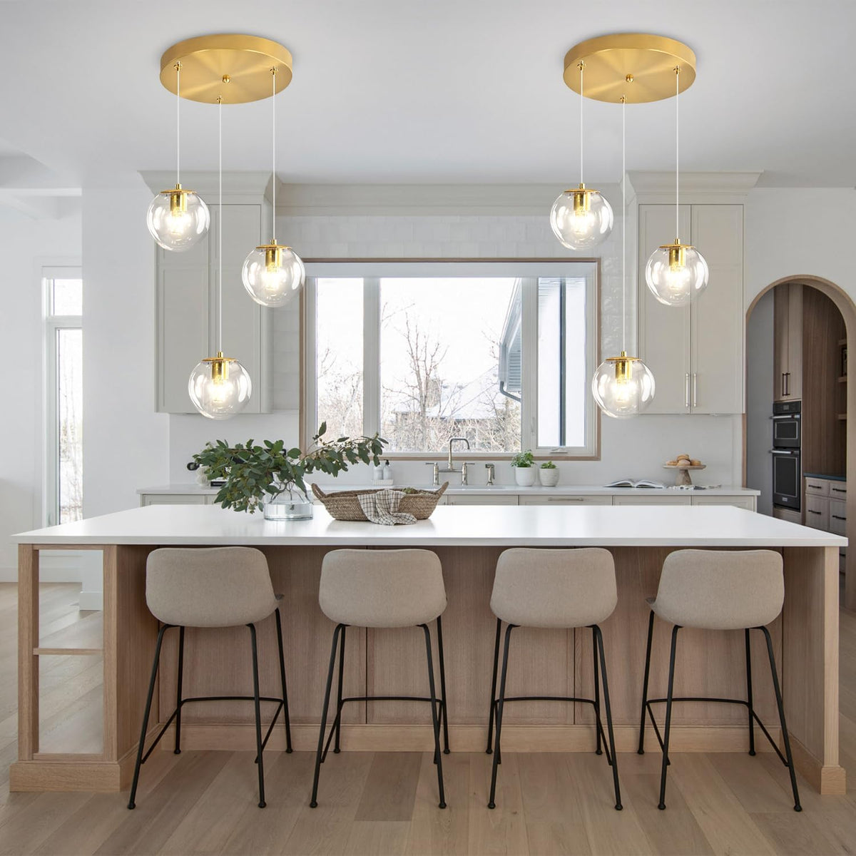Globe Glass Pendant Light Modern Gold Clear Globe Glass Chandelier Mid Century Chandelier 3-Light