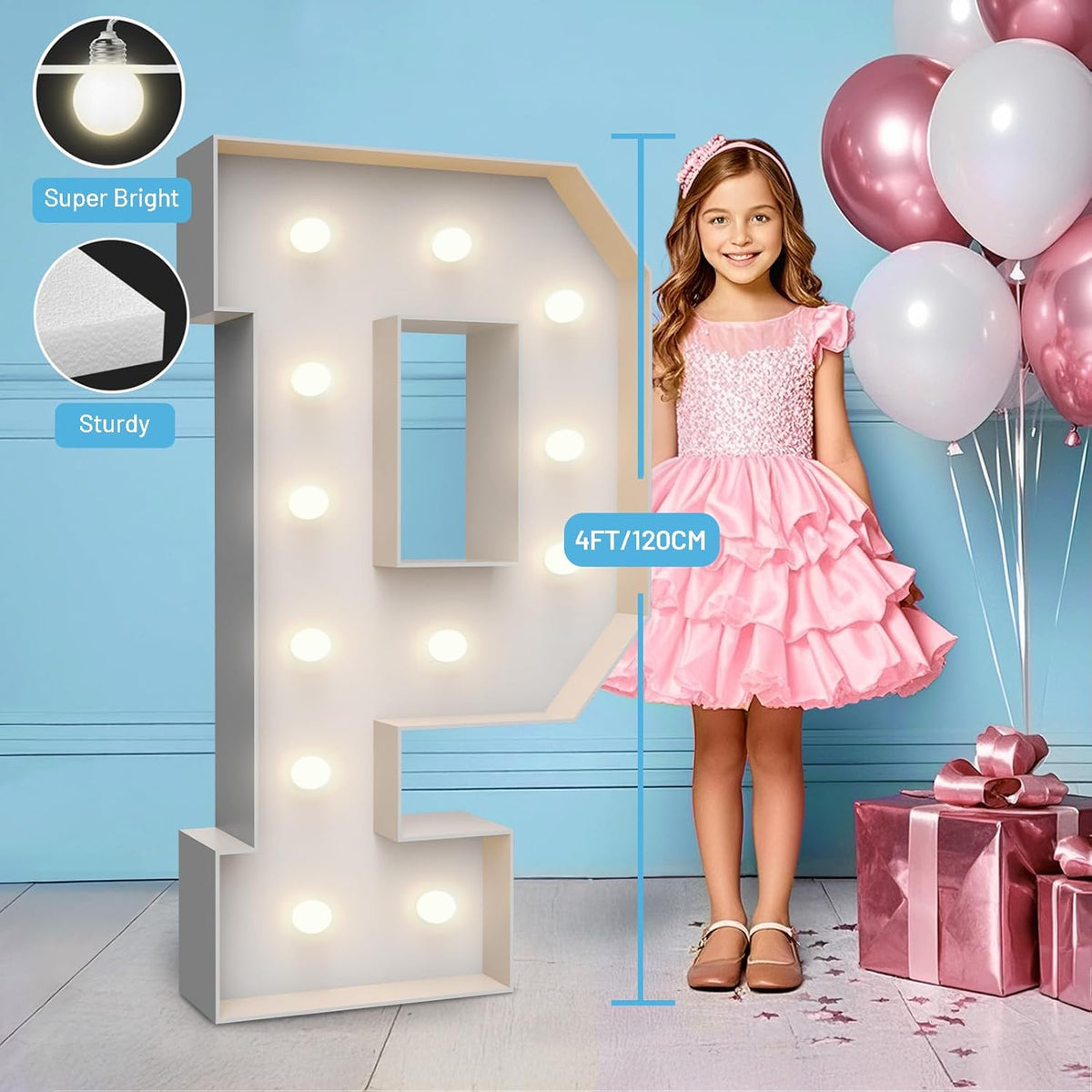 4FT Marquee Light Up Letters P,Party Decoration Large Marquee Light Up Letters with Weighted Water