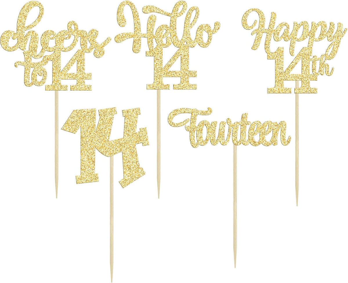 30Pcs 14th Birthday Cupcake Toppers Hello 14 Cupcake Picks Fourteen Cheers to 14 Years Old Cake