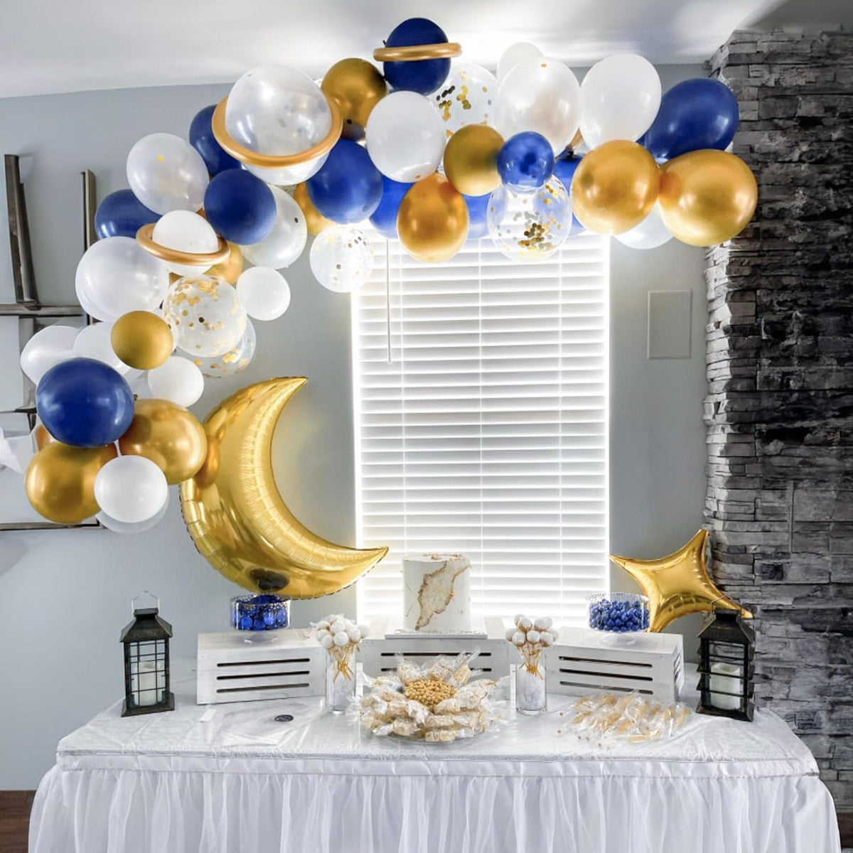 Netnology Navy Blue Gold Balloons Set, 60Pcs 12 Inch Navy Blue White Metallic Gold and Gold