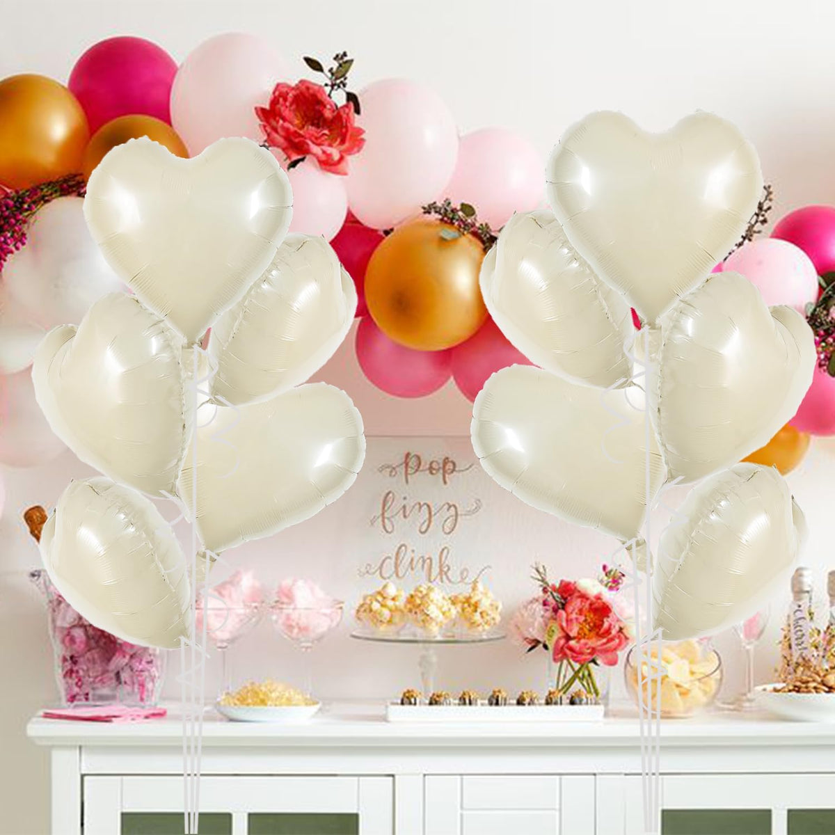 TONIFUL 30Pcs 18 Inch Cream White Heart Balloons Cream White Heart Shape Foil Mylar Balloons