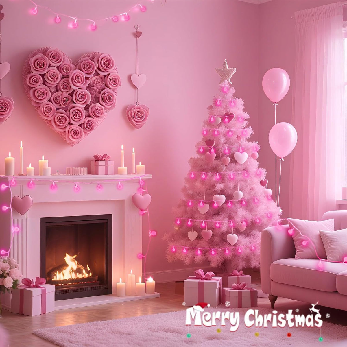 100LED Pink String Lights Outdoor Indoor for bedroom, 43FT Connectable Globe String Lights with