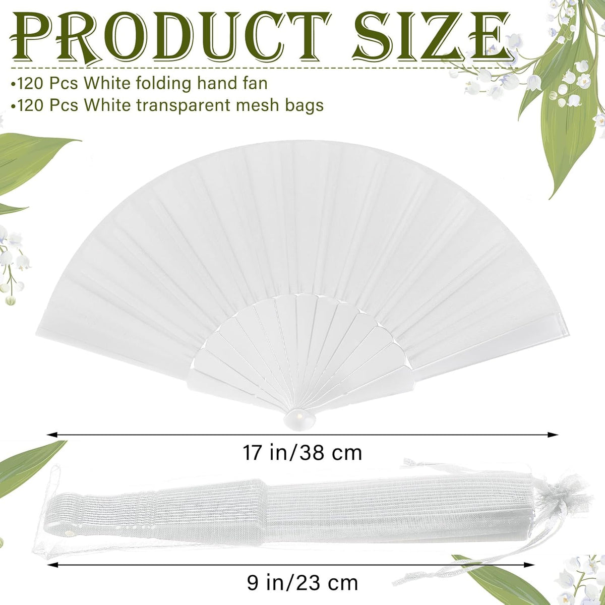 Wenqik 120 Pcs Wedding Folding Hand Fans Bulk Silk Fabric Chinese Handheld Foldable Clack Fans with