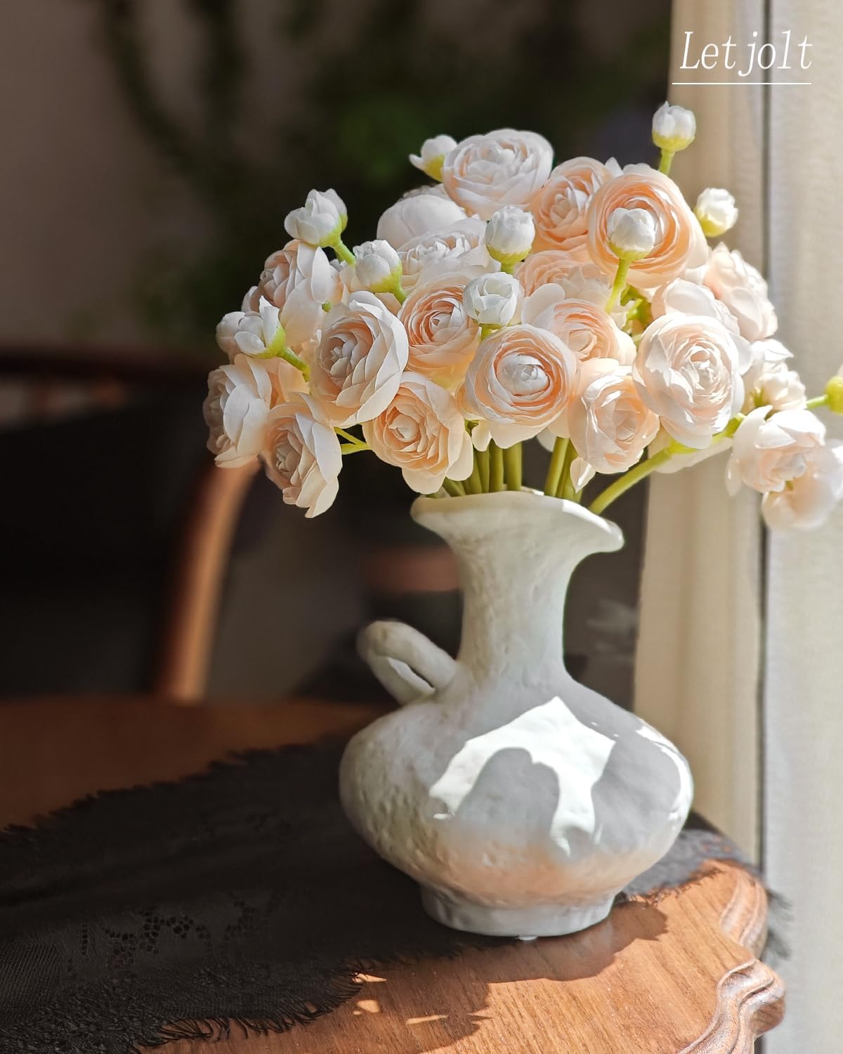 Letjolt Ranunculus Artificial Flower Light Champagne Silk Flowers Faux DIY Bouquet for Wedding