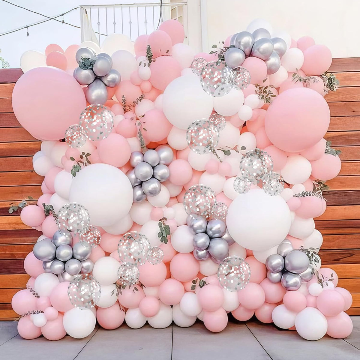 Pink and Silver Balloons, Pastel Pink White Balloon Metallic Silver White Macaron Balloon Party