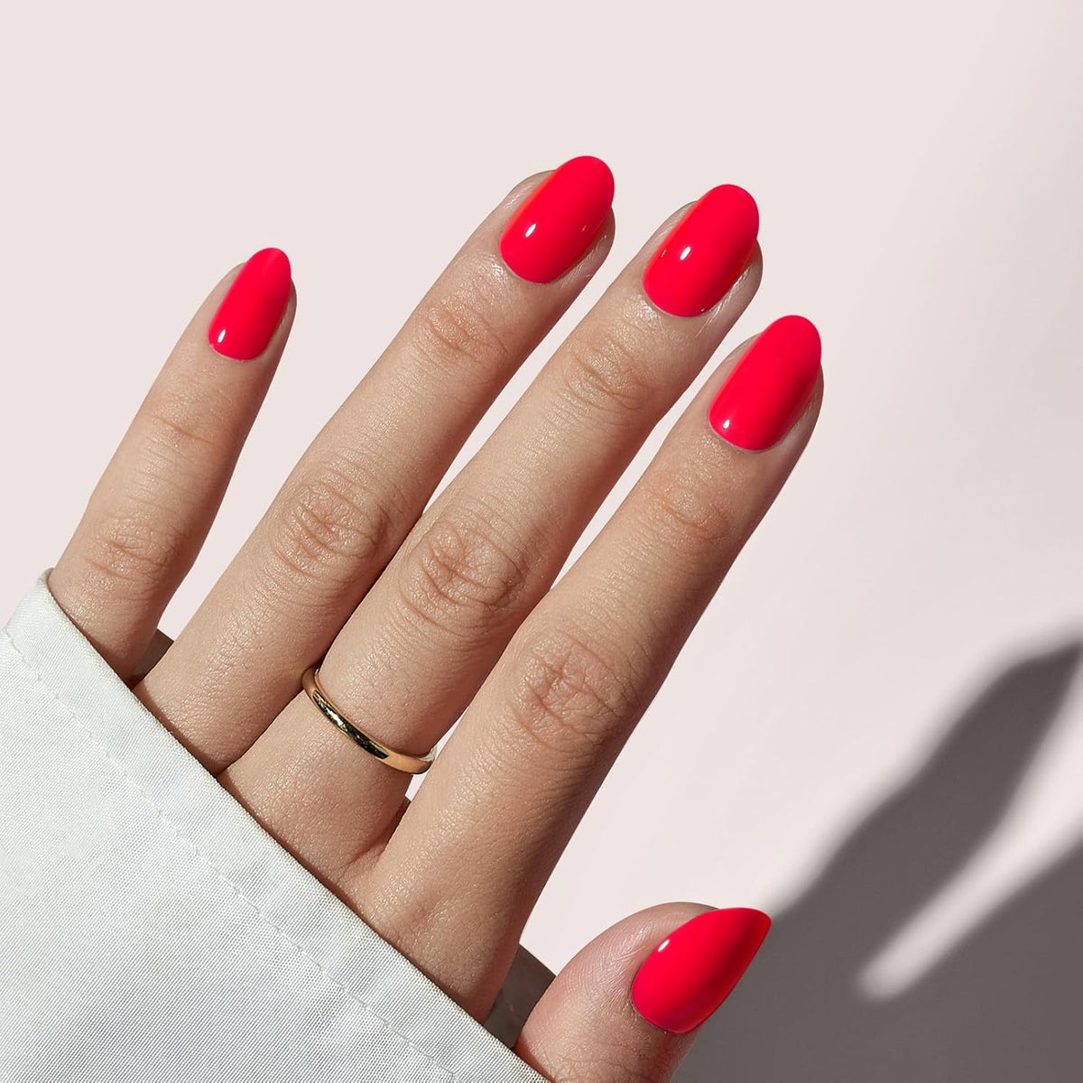 BTArtbox Press On Nails Short - Salmon Pink Press on Nails, Oval Fake Nails with Nail Glue