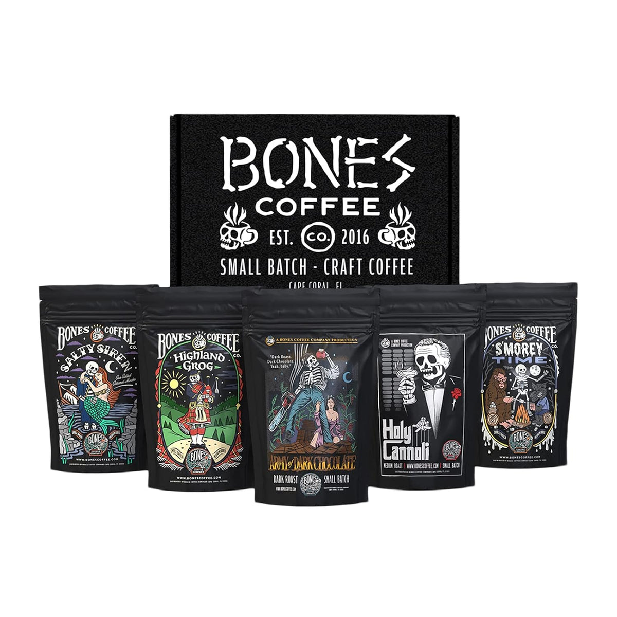 Bones Coffee Company NEW Favorite Flavors Sample Pack, Assorted Flavored Coffee Medium Roast