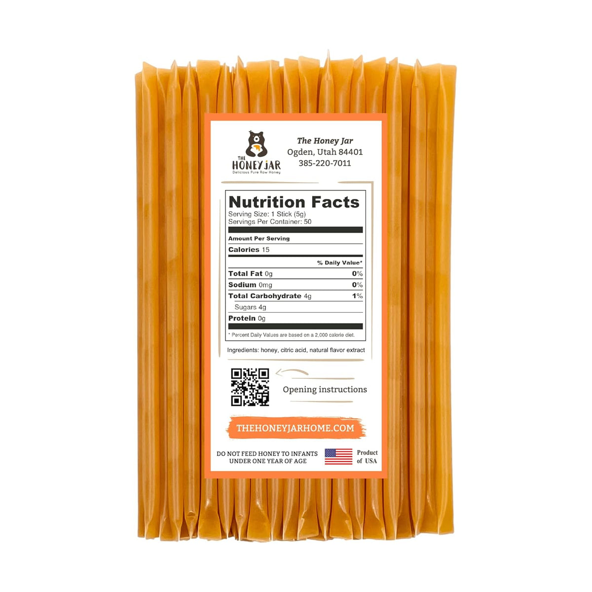 The Honey Jar Peach Flavored Honey Sticks - Pure Honey Straws For Tea, Coffee, or a Healthy Treat