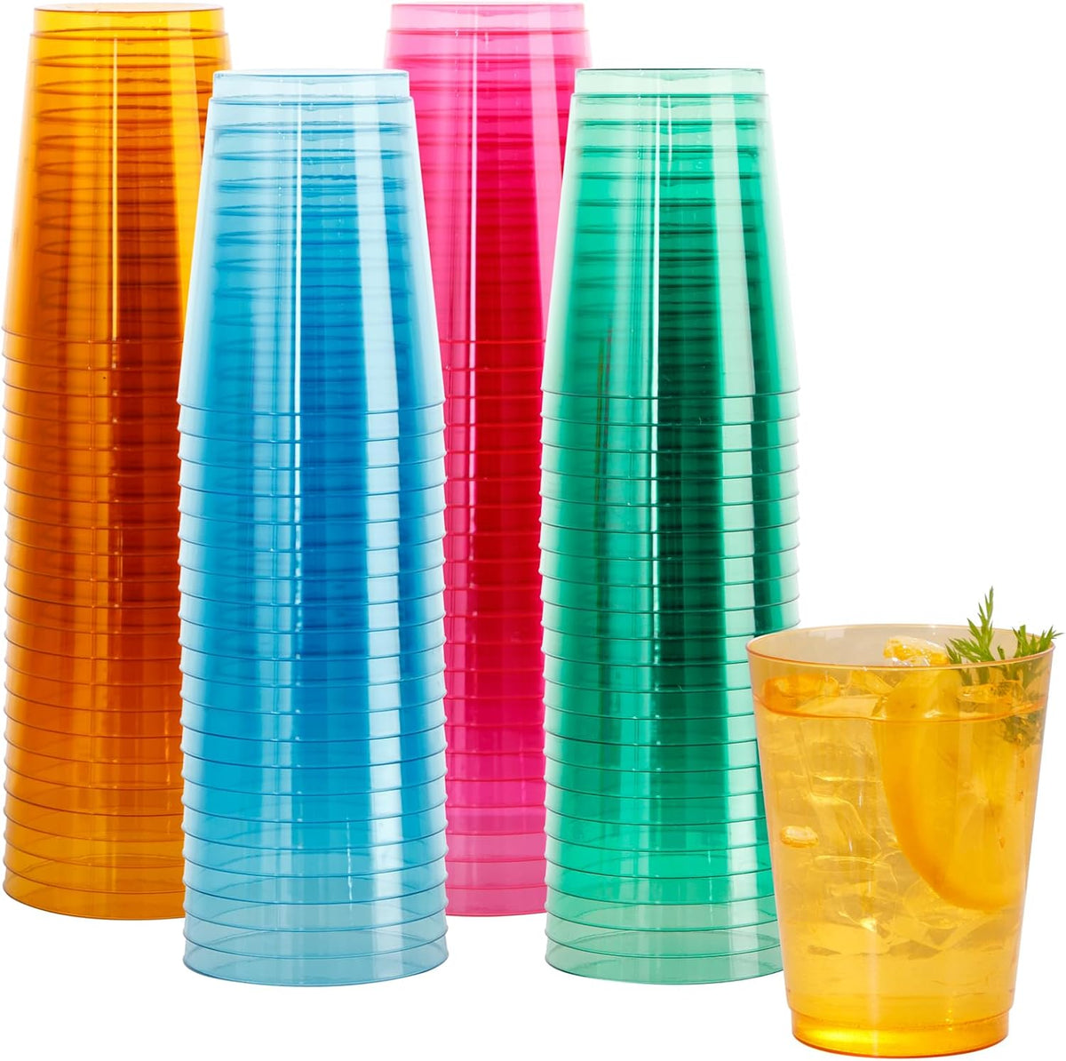 DaYammi 100 Pack Colorful Plastic Cups 10 Oz Disposable Cups Neon Glowing Plastic Party Cup