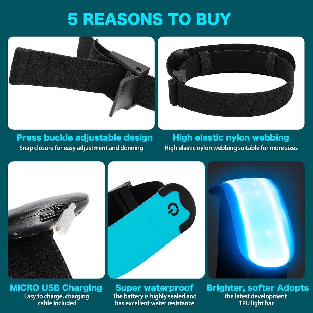 LED Armband Running USB Rechargeable(2 Pack), High Visibility Wristband for Runners, Joggers, Pet