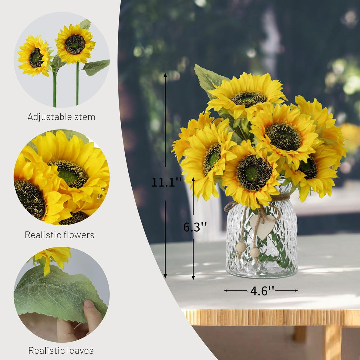 Artificial Sunflowers Flowers with Vase,Fake Flowers Bouquet for Sunflower Decor,Sunflower Kitchen